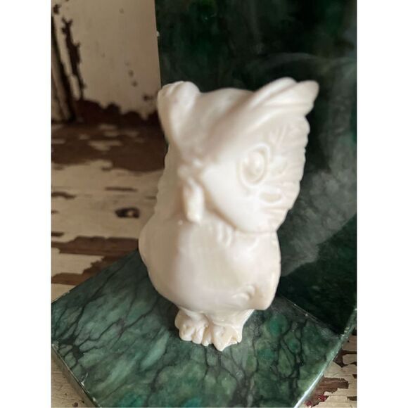 Pair Vintage 1960s Genuine Alabaster Hand Carved  Italian Owl Bookends Green Ivo - Picture 6 of 13